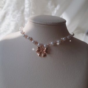 Adorable Ribbon Pearl Choker - Rosegold ver.