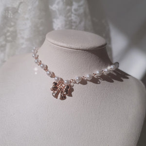 Adorable Ribbon Pearl Choker - Rosegold ver.