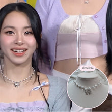 Load image into Gallery viewer, [TWICE Chaeyoung Necklace] Adorable Ribbon Pearl Choker - Silver ver.