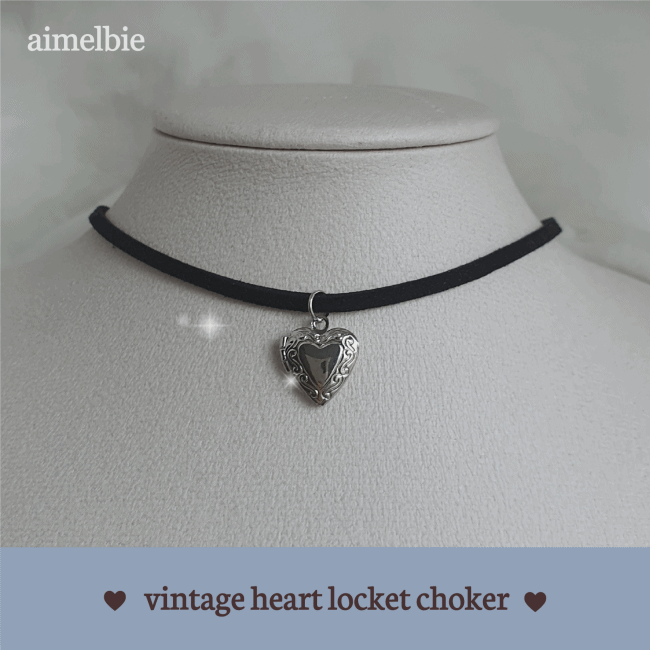 [Aespa Winter Choker] Vintage Heart Locket Choker - Silver ver.