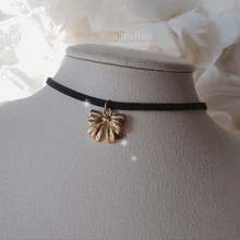 Load image into Gallery viewer, [Kep1er Dayeon, STAYC Sumin Necklace] Lovely Ribbon Choker Necklace - Gold