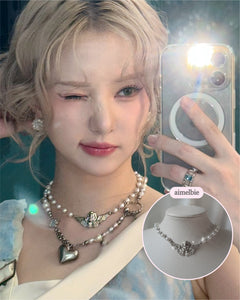 Baroque Angel Pearl Choker Necklace - Silver (VIVIZ Eunha, KISS OF LIFE Julie Necklace)