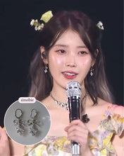 Load image into Gallery viewer, [IU Earrings] Dainty Heart Crystal and Ribbon Huggies Earrings - Silver Color