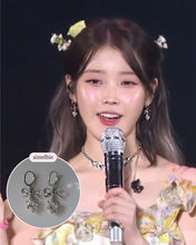 Load image into Gallery viewer, [IU Earrings] Dainty Heart Crystal and Ribbon Huggies Earrings - Silver Color