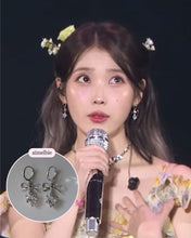 Load image into Gallery viewer, [IU Earrings] Dainty Heart Crystal and Ribbon Huggies Earrings - Silver Color