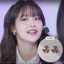 Load image into Gallery viewer, [Chuu Earrings] Heart Crystal and Ribbon Earrings - Rosegold