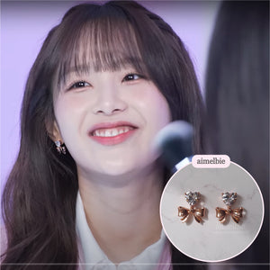 [Chuu Earrings] Heart Crystal and Ribbon Earrings - Rosegold