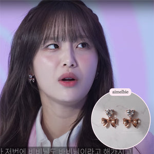 [Chuu Earrings] Heart Crystal and Ribbon Earrings - Rosegold