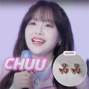 [Chuu Earrings] Heart Crystal and Ribbon Earrings - Rosegold