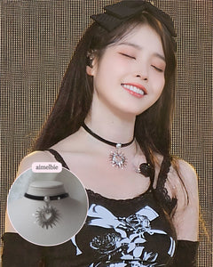 [Stray Kids Seungmin, IU Necklace] Heart Supernova Leather Choker - Silver ver.