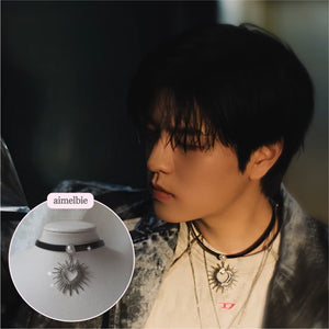 [Stray Kids Seungmin, IU Necklace] Heart Supernova Leather Choker - Silver ver.