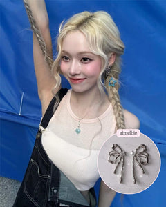 [Aespa Winter, NingNing Earrings] Metalic Liquid Ribbon Earrings - Silver Color