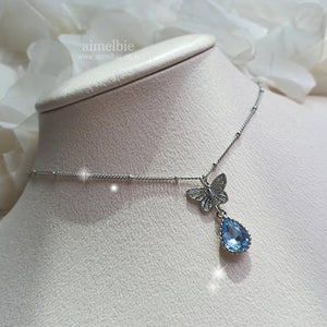 Dreamy Butterfly Semi-Choker Necklace - Light Blue (Oh My Girl Arin, Mamamoo Solar, STAYC Sieun, J Necklace)