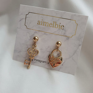 Gold Heart Key Earrings